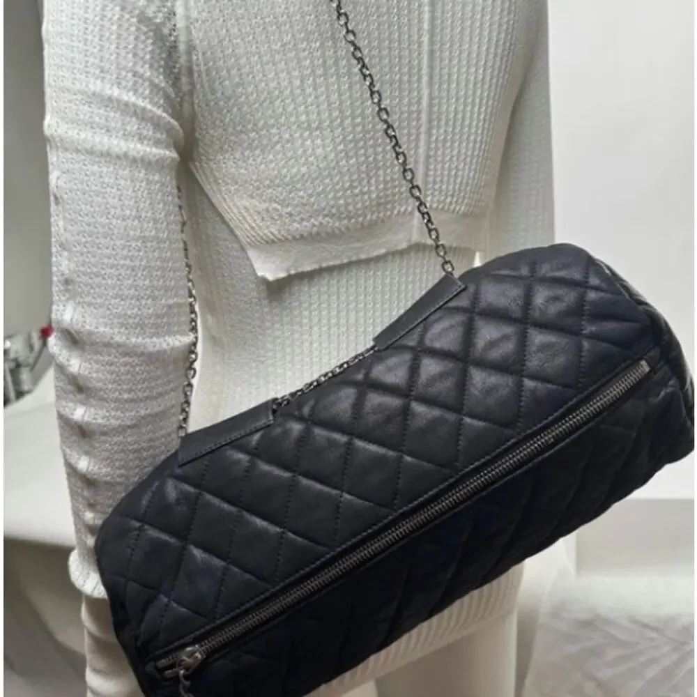 Chanel Black 3-way Leather & Patent Bag w/ Huge CC Charm /Runway Barrel Bag